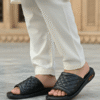 Premium Black Woven Leather Slide Sandals for Men