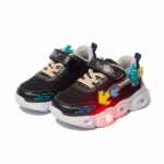 Kids LED Light-Up Sport Shoes – Black with Multi-Color Arrows