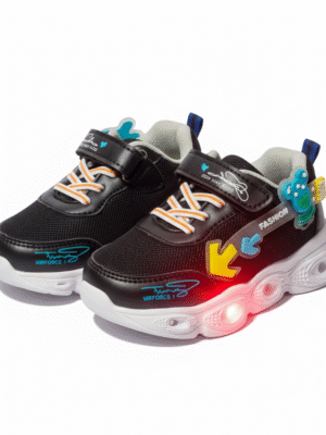Kids LED Light-Up Sport Shoes – Black with Multi-Color Arrows