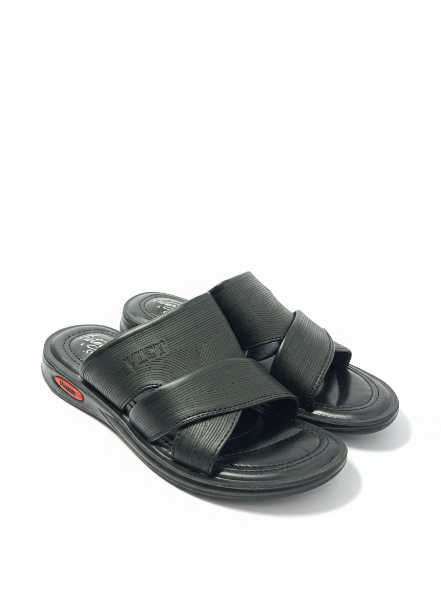 Black Cross-Strap Men’s Sandals – Daily Wear Comfort Slides