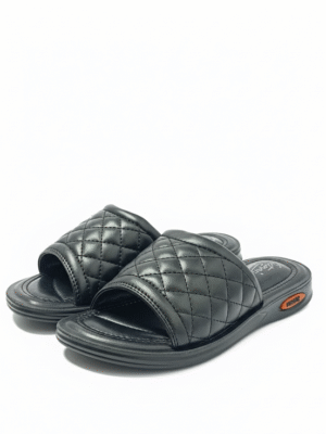Premium Black Woven Leather Slide Sandals for Men