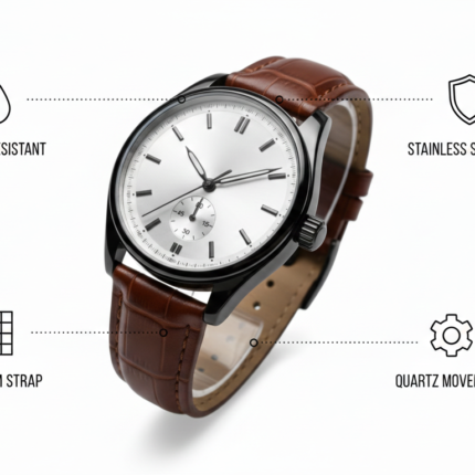 Classic Minimalist Men’s Watch with Brown Leather Strap
