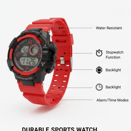 Bold Red Black Dual Display Sports Watch
