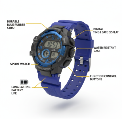 Bold Blue Black Dual Display Rugged Sports Watch