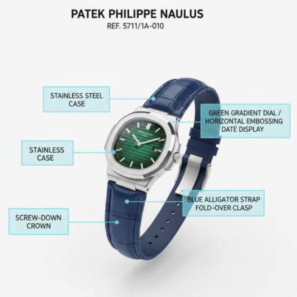 Luxury Silver Green Dial Blue Leather Men's Watch