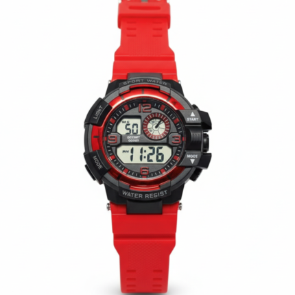 Bold Red Black Dual Display Sports Watch