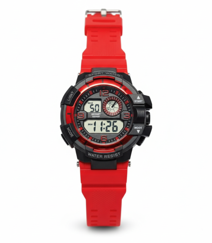 Bold Red Black Dual Display Sports Watch
