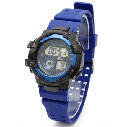 Bold Blue Black Dual Display Rugged Sports Watch