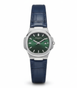 Luxury Silver Green Dial Blue Leather Men's Watch