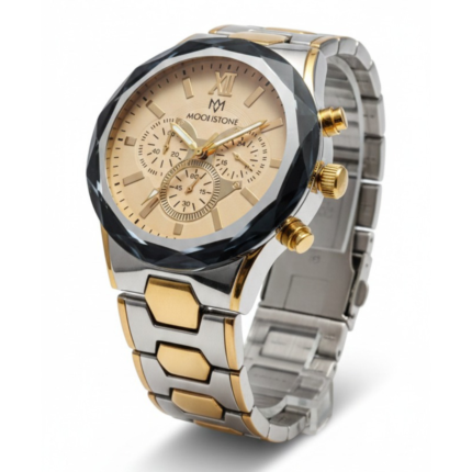 Mooi Stone Luxury Two-Tone Faceted Men's Watch