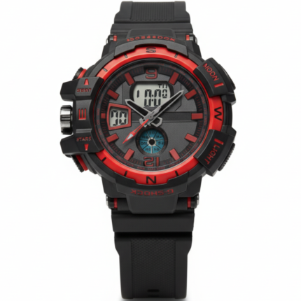 Bold Red Black Dual Display Men's Sporty Watch