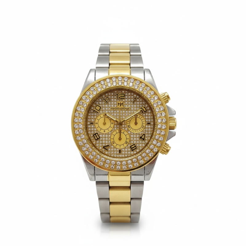 Luxury Two Tone Gold Diamond Bezel Chronograph Watch