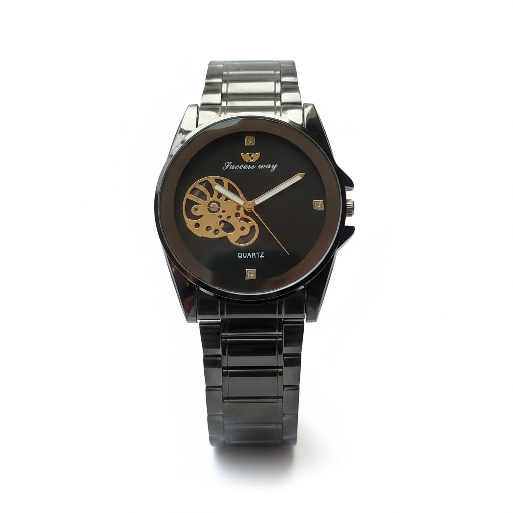 Men's Minimalist Black Success Way Watch with Open-Heart Dial Men's Minimalist Black Success Way Watch with Open-Heart Dial