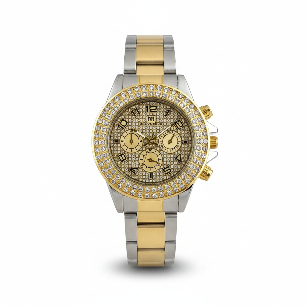 Unisex Gold-Tone Chronograph Watch with Diamond Bezel and Bracelet Unisex Gold-Tone Chronograph Watch with Diamond Bezel and Bracelet