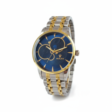 Luxury Two-Tone Blue Dial Men's Watch - Gold & Silver Stainless Steel