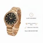 Elegant Rose Gold Women's Watch with Diamond Accent Bezel - Moonstone