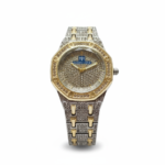 Unisex Iced Out "Moon One" Gold & Silver Stainless Steel Watch