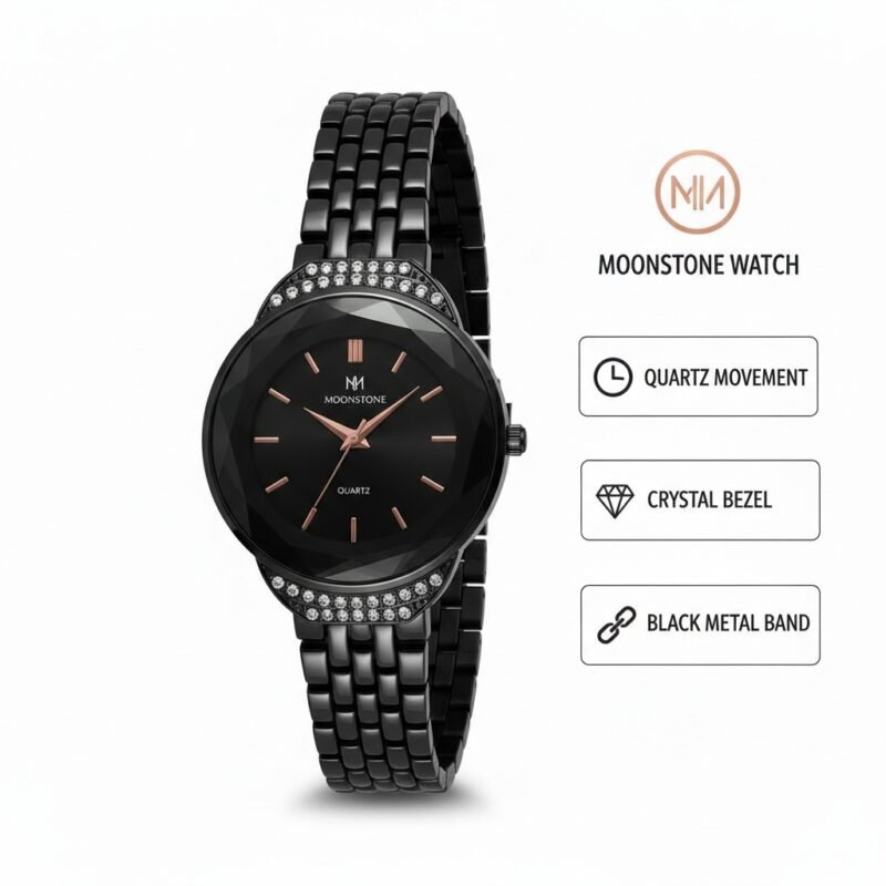 Moonstone Midnight Black Diamond-Set Quartz Watch