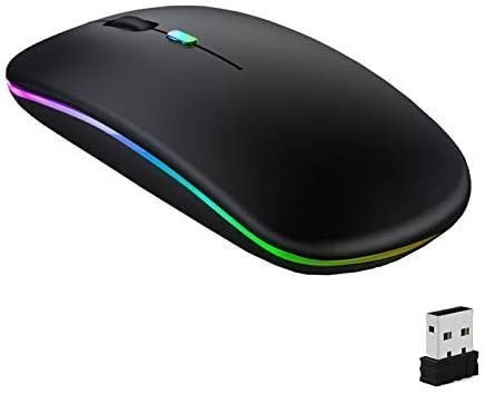 Slim Rechargeable Wireless Mouse - Silent 2.4G Optical Mouse with RGB LED Backlight