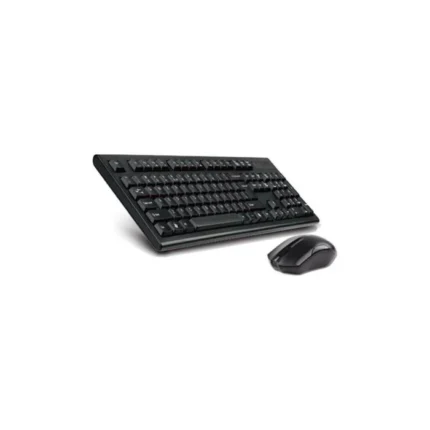 A4Tech 3000NS Wireless Desktop Combo – Silent Click Mouse & Multimedia Keyboard | 10m Range (Black)