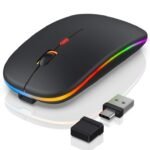 Slim Rechargeable Wireless Mouse - Silent 2.4G Optical Mouse with RGB LED Backlight
