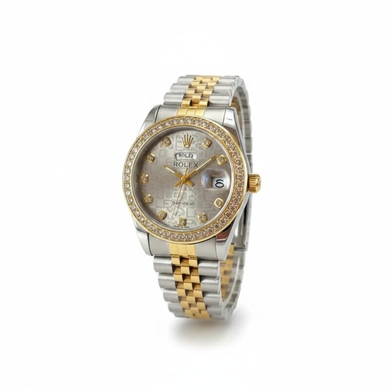 Rolex Datejust Two Tone Diamond Crystal Silver Watch