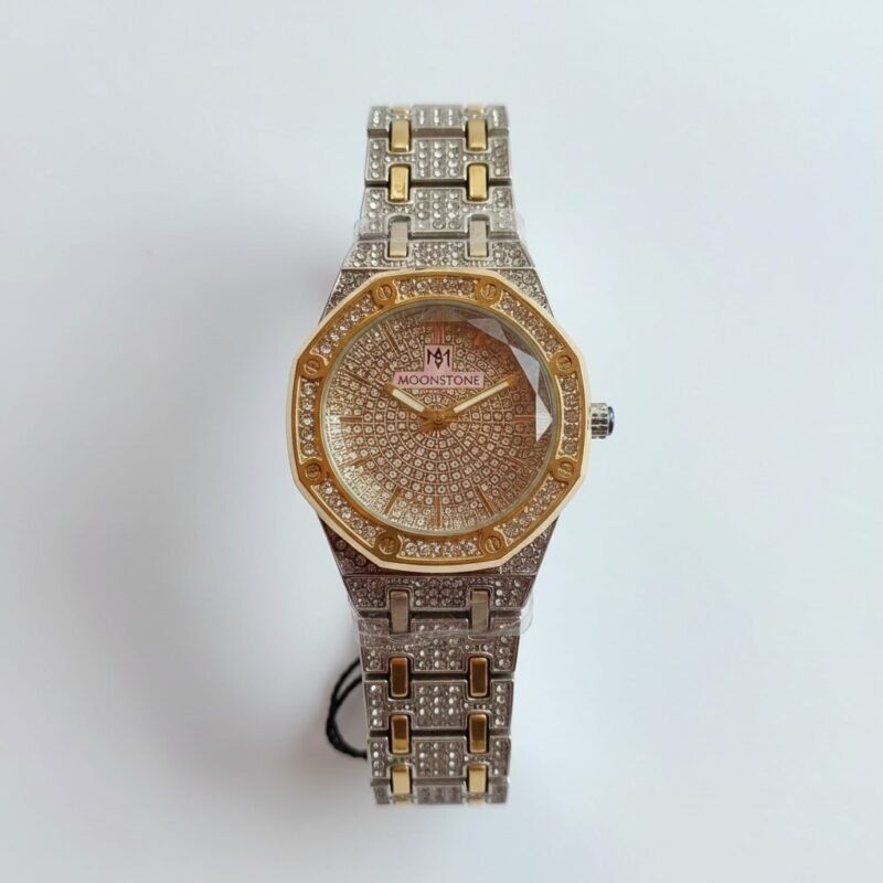 Moonstone Crystal Encrusted Two Tone Ladies Luxury Watch