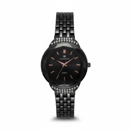 Moonstone Midnight Black Diamond-Set Quartz Watch
