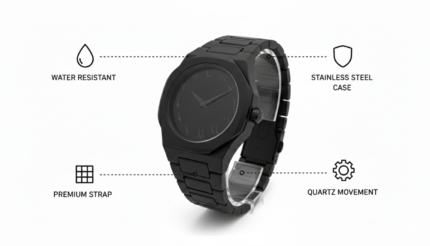 Men’s All Black Stealth Arabic Dial Octagonal Watch