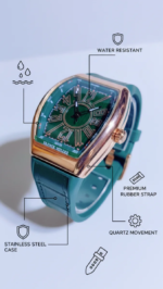 Luxury Rose Gold Square Emerald Green Men’s Watch