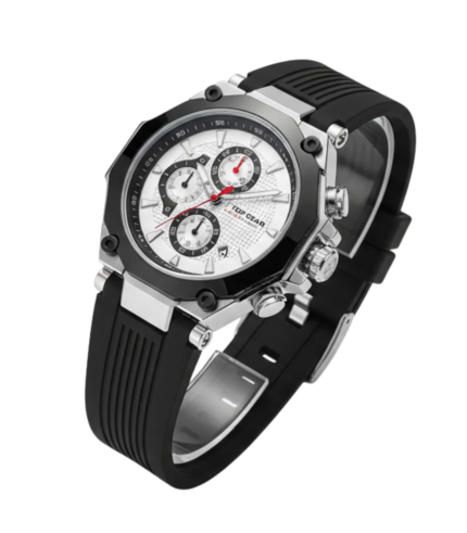 Top Gear Men’s Silver Octagonal Chronograph Black Silicone Watch