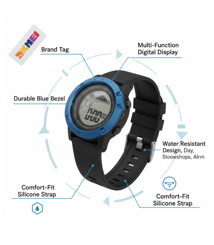Bold Blue Bezel Digital Sports Watch