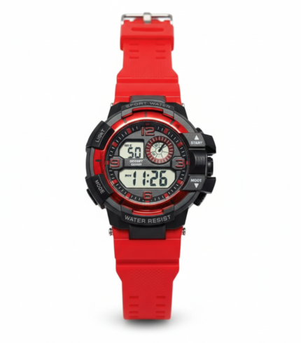 Bold Red Black Dual Display Sports Watch
