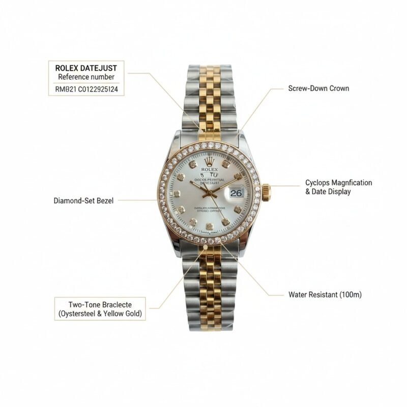 Elegant Two-Tone Rolex Datejust Style Silver Dial Watch