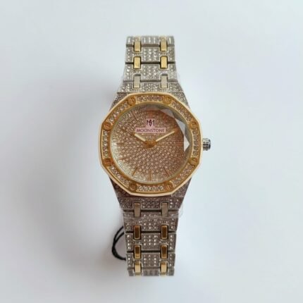 Moonstone Crystal Encrusted Two Tone Ladies Luxury Watch