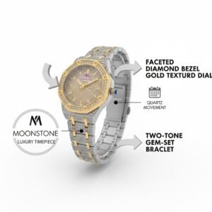 Moonstone Crystal Encrusted Two Tone Ladies Luxury Watch