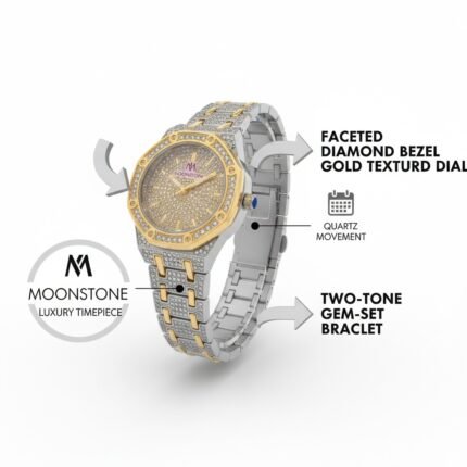 Moonstone Crystal Encrusted Two Tone Ladies Luxury Watch