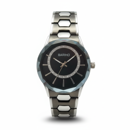 BARIHO Women’s Modern Gunmetal & Silver Watch with Crystal Bezel