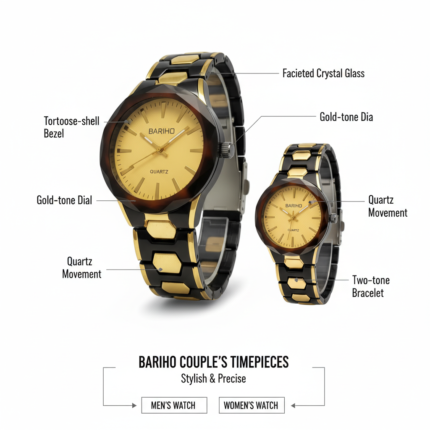 Bariho Gold Dial Quartz Couple Stainless Steel Watch