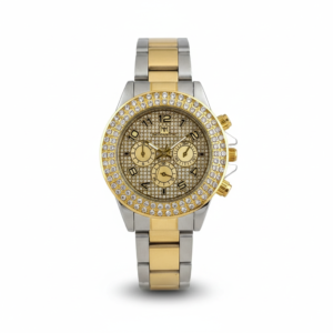 Unisex Gold-Tone Chronograph Watch with Diamond Bezel and Bracelet
