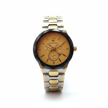 Moonstone Gold Chronograph Black Bezel Men’s Watch
