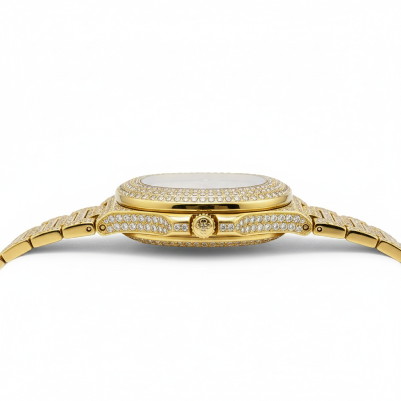 Fully Iced Out Gold Patek Philippe Nautilus Style Watch