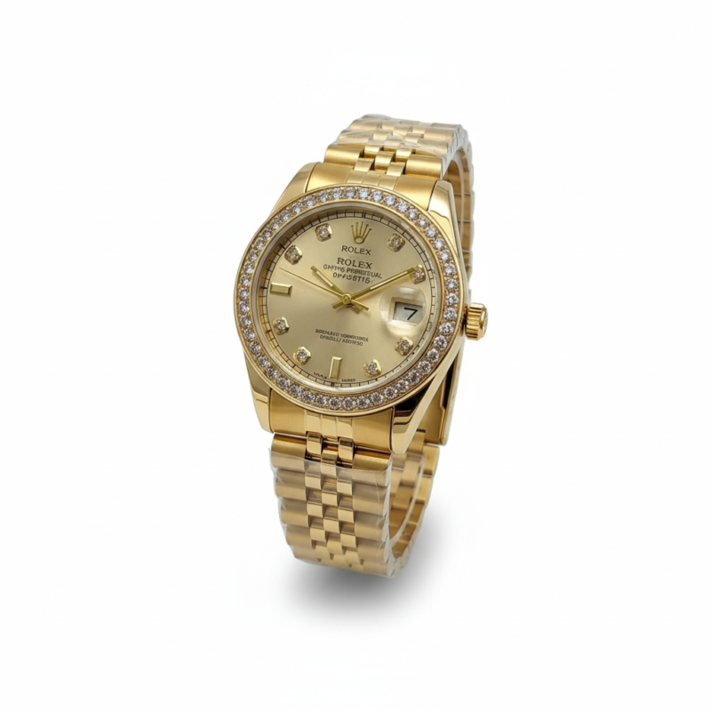 Luxury Golden Rolex Datejust Style Diamond Bezel Watch