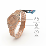 Elegant Rose Gold Women’s Watch with Diamond Accent Bezel – Moonstone