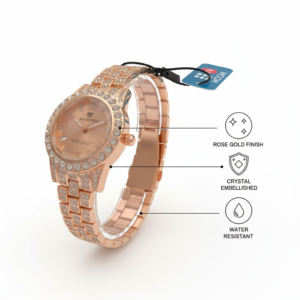 Elegant Rose Gold Women’s Watch with Diamond Accent Bezel – Moonstone