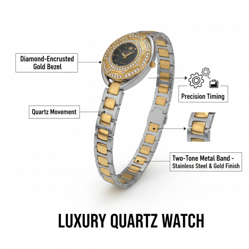 Elegant Moonstone Two Tone Crystal Bezel Women’s Watch