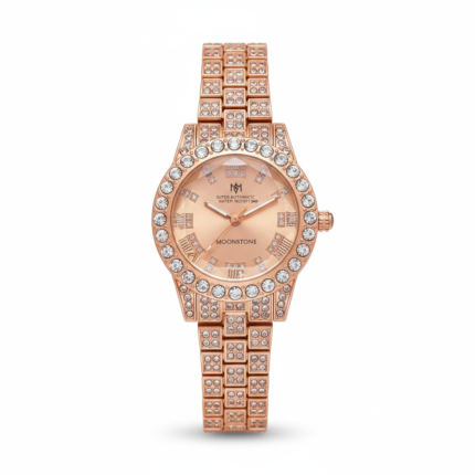 Elegant Rose Gold Women’s Watch with Diamond Accent Bezel – Moonstone