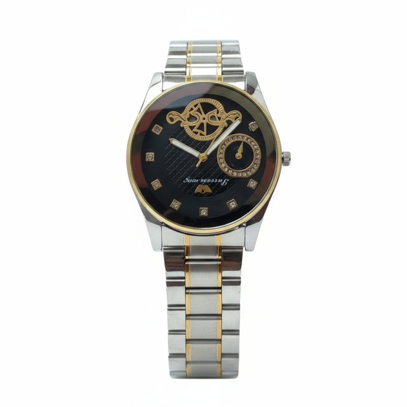 Elegant Success Way Black Dial Two Tone Watch