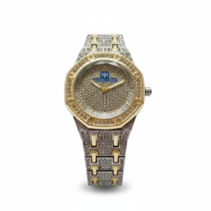 Unisex Iced Out “Moon One” Gold & Silver Stainless Steel Watch