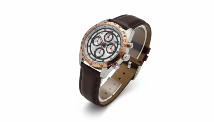 Men’s Sporty Rose Gold Bezel Brown Leather Chronograph